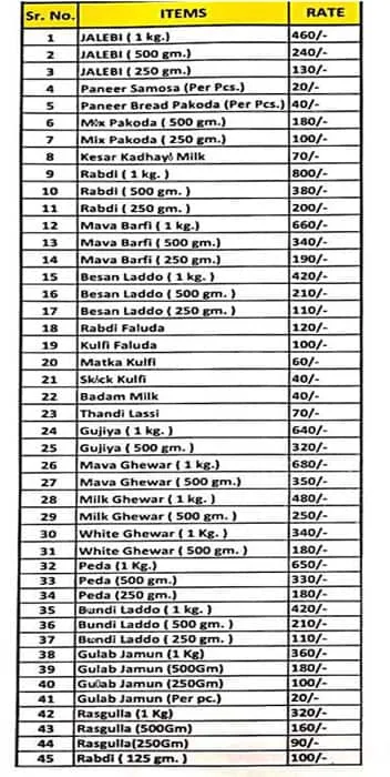 Gohana Famous Jalebi menu 