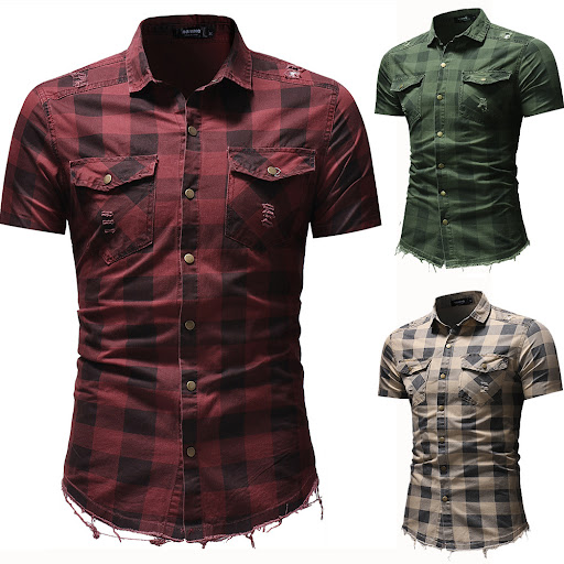 Title 5, Denim Classic Check Shirt With Raw Edges A ver...