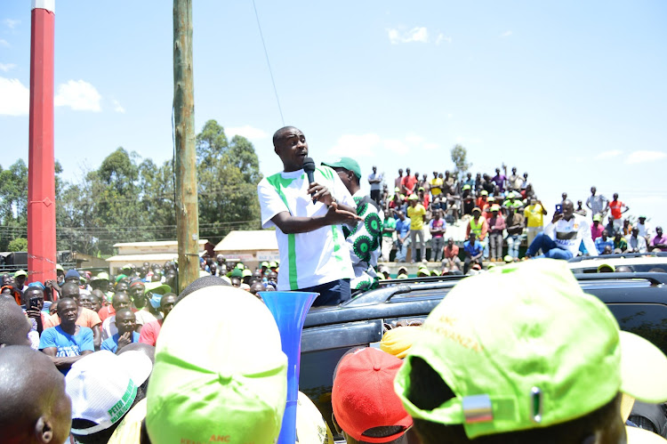 Senator Cleophas Malala during the Kenya Kwanza rally in Kakamega on March 4.