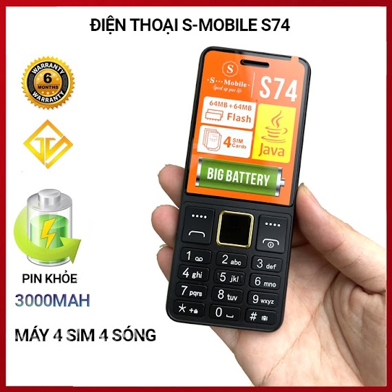 Điện Thoại S_Mobile S74 Pin Khủng , Loa To, 4 Sim 4 Sóng - Mới , Nguyên Seal