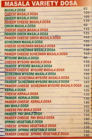 Sri Sai 99 Variety Dosa menu 