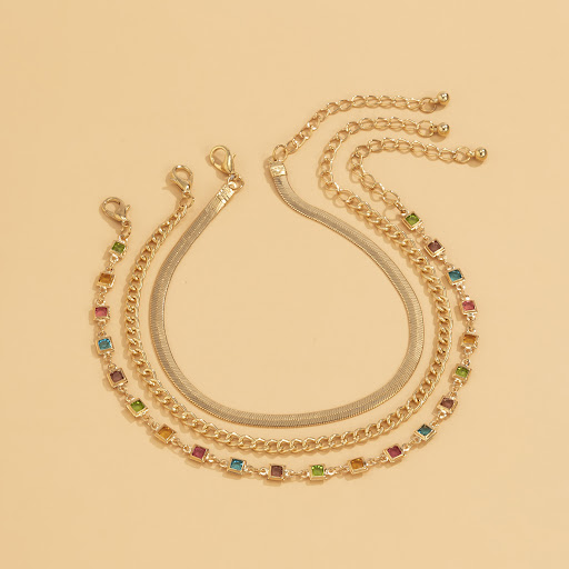 Title 4, Flat Snake Copper Chain Multi-element Color Dia...