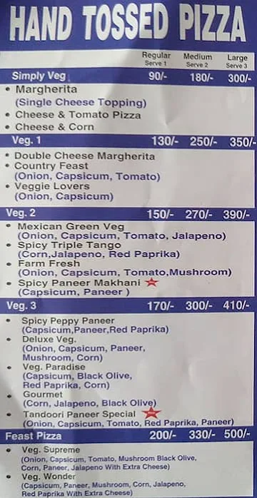 The Pizza Cafe menu 