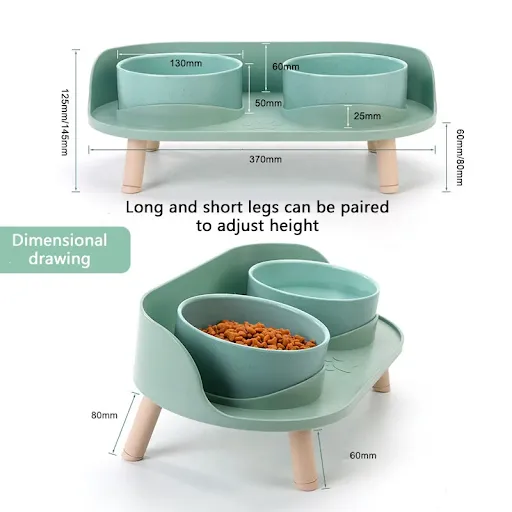 Cat Double Bowls Feeder Adjustable Height Pet Cats Drinker Water Bowl Elevated Feeding Kitten Supplies Food Feeders Dogs