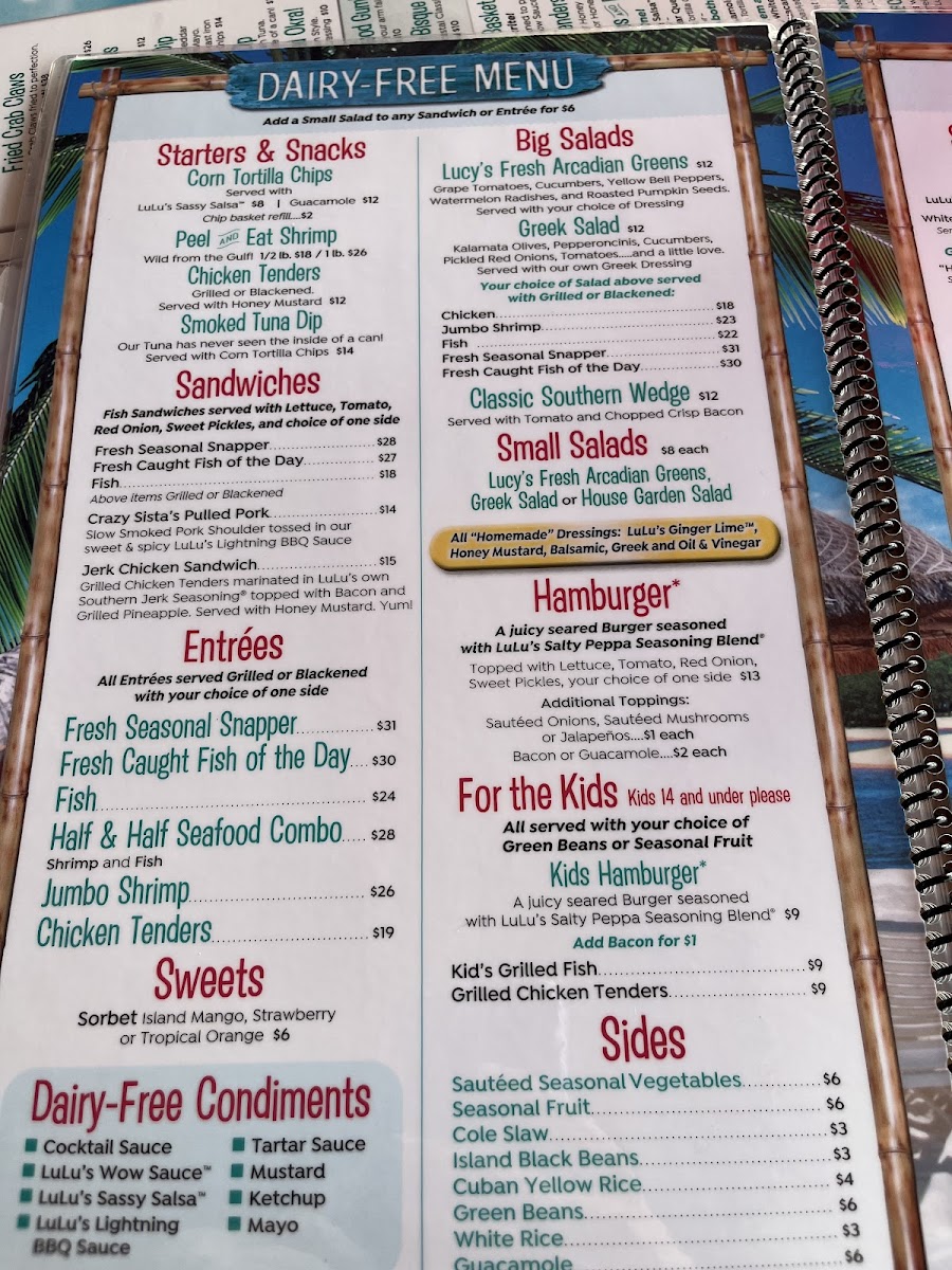 LuLu's gluten-free menu