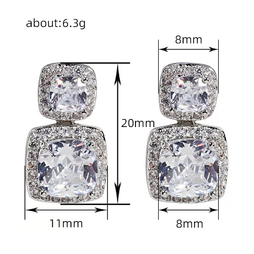 Title 1, Square Shiny Zircon Stud Earrings Luxury Women....
