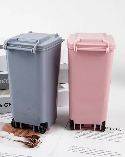 1Pcs Mini Desktop Trash Can Plastic Waste Bins With Lid H... - 3