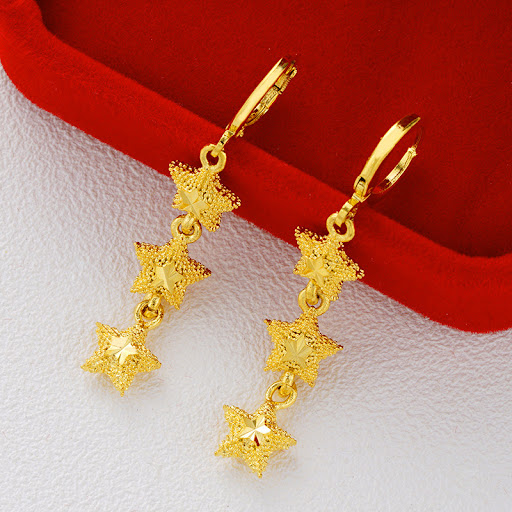 Title 5, Brass Plated Gold Heart-shaped Earrings Lady Te...
