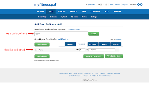 myfitnesspal EASIER search