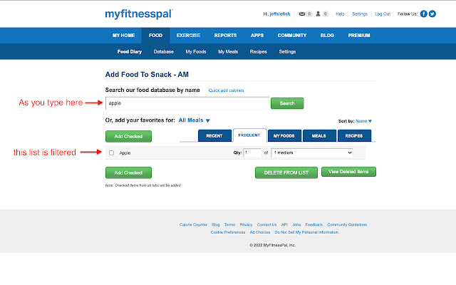 myfitnesspal EASIER search chrome extension