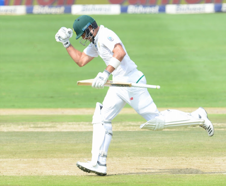 Aiden Markram of the Proteas celebrates his 100 runs during day 1 of the 4th Sunfoil Test match between South Africa and Australia at Bidvest Wanderers Stadium on March 30, 2018.