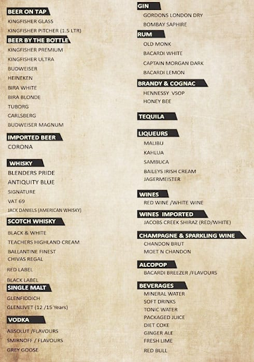 Kosmic Kitchen & Casual Dining menu 