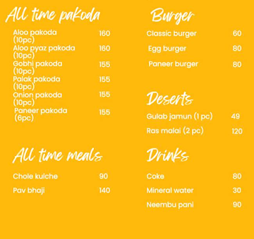 Pandit Ji Pakoda Hut menu 