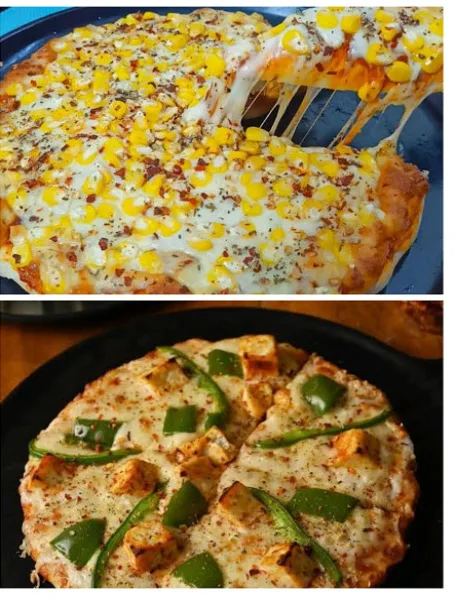 2 Pizza (Medium 6 Slice)Capsicum Paneer Pizza + Corn And Paneer Pizza