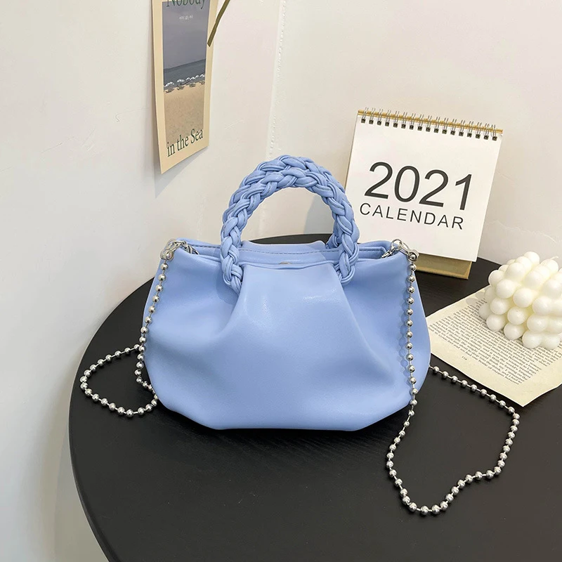 Sweet Girl Fashion textuur handtas, geplooid, parelketting, Western stijl, schoudertas, Cloud Bag
