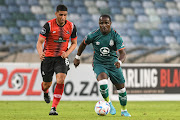 Gabadinho Mhango of AmaZulu FC and Travis Graham of Maritzburg United during the DStv Premiership match between AmaZulu FC and Maritzburg United.