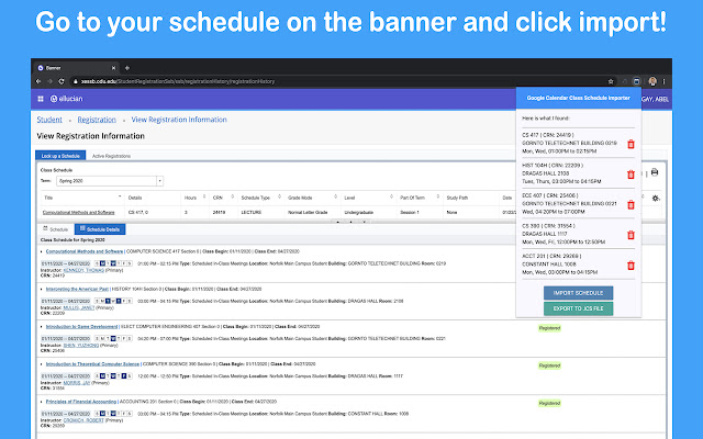 Banner GCal Schedule Importer chrome extension