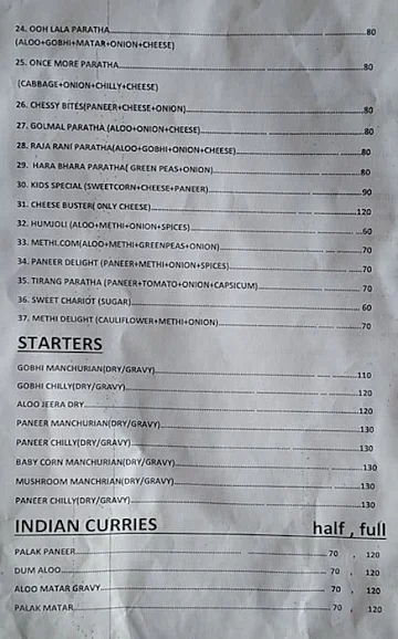 Paratha Plaza menu 