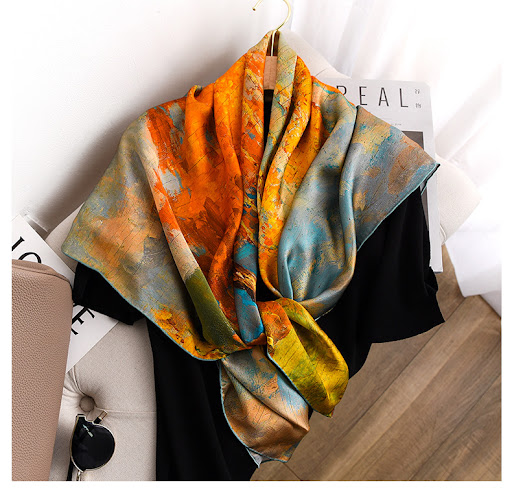 Title 3, Oil Painting Autumn Thick Silk Big Square Scarf