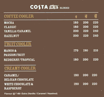 Costa Coffee menu 