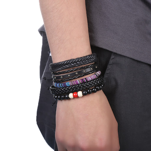 Title 12, Round Brand Leather Braided Bracelet for Men, M...