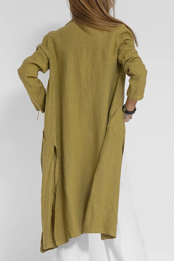 Dames Fashion Casual Katoen Linnen Trenchcoat met Reverskraag en Zakken Jas Perfect voor Een Stijlvolle en Comfortabele Look Geschikt voor Dagelijks Gebruik