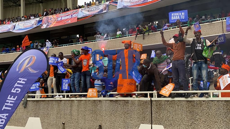 ODM supporters at Kasarani Stadium ahead of the Azimio La Umoja launch by ODM leader Raila Odinga on December 10, 2021.