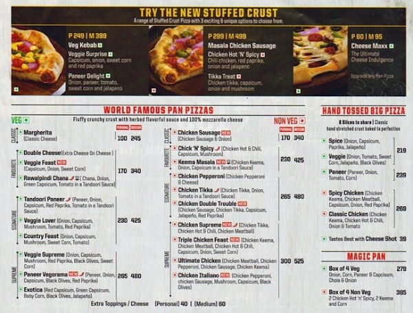 Pizza Hut menu 