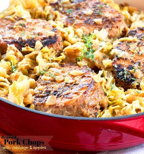 Braised Pork Chops with Cabbage and Apples