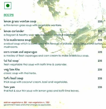 Facing East menu 