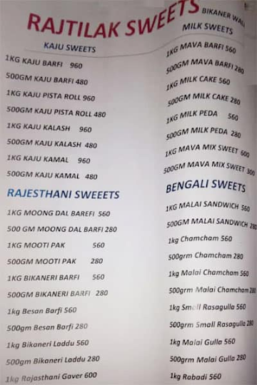 Rajtilak Sweets menu 