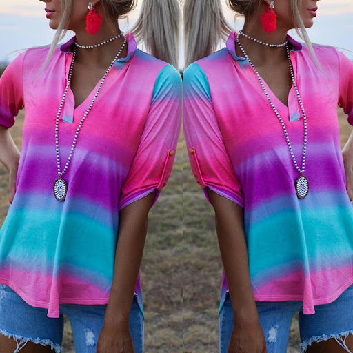 Title 3, Tie-Dye Printed Short-Sleeved Loose Casual Top