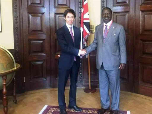 NASA leader Raila Odinga during his meeting with UK Minister of State for Africa Rory Stewart at the Foreign and Commonwealth Office in London, UK, October 12, 2017. /RAILA ODINGA/TWITTER