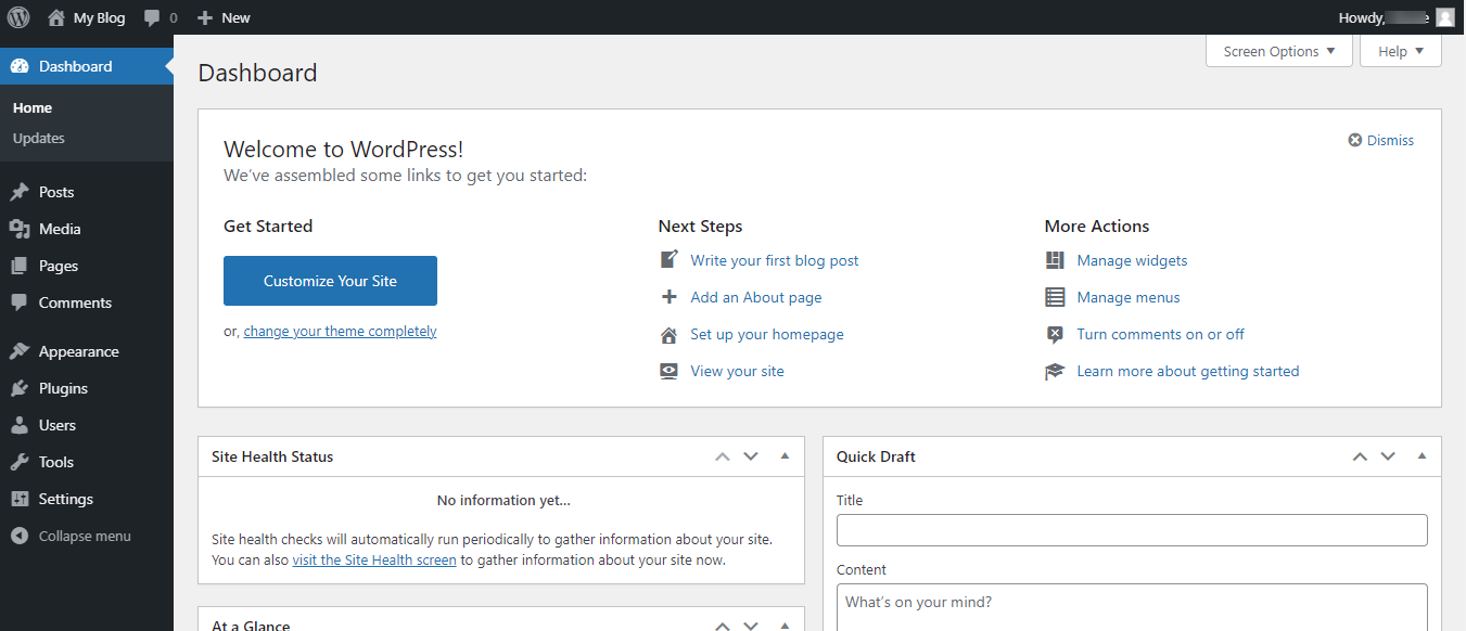 Wordpress dashboard tour