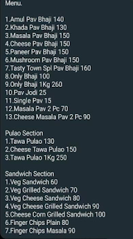 Tasty Town Paav Bhaji And Pulav menu 1