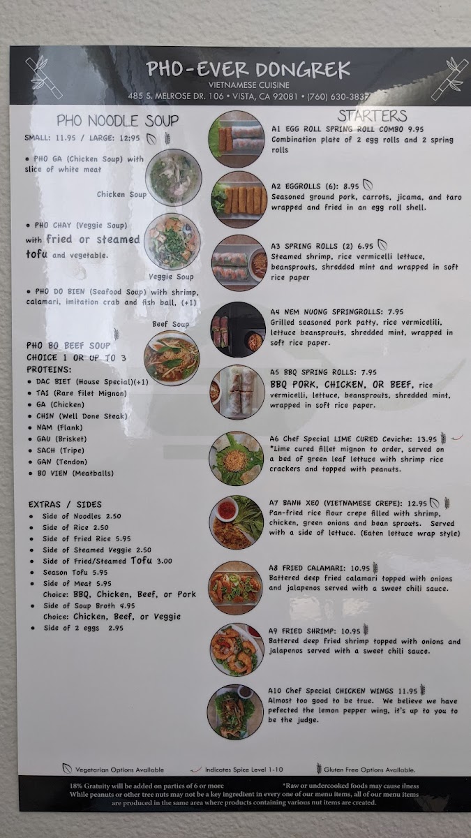 Pho-Ever gluten-free menu