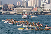 Rowers prepare for the start of coastal men's coxed quadruple sculls during the AAA finals A during the day three of the World Rowing Coastal Championships on November 3, 2019 in Hong Kong, China. 