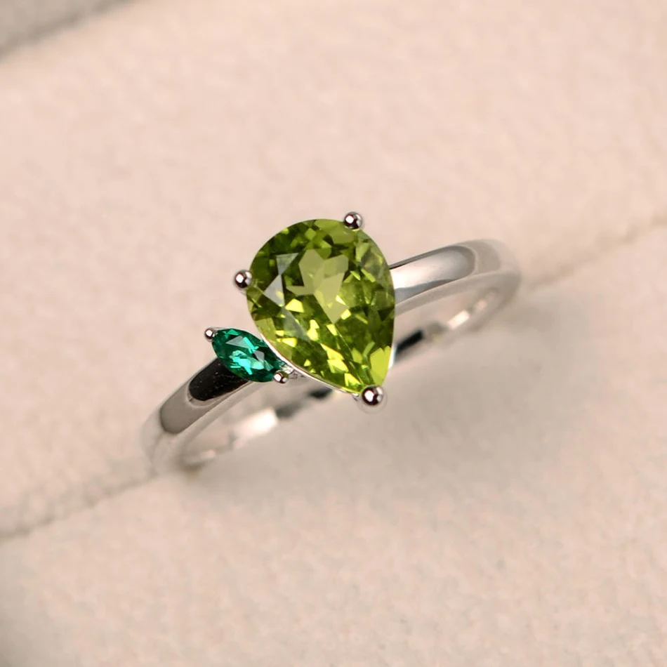 Plated 925 Silver Birthstone Ring for Women, Europe and America Style, Colorful Treasure Pear Shaped Rainbow Zircon Ring