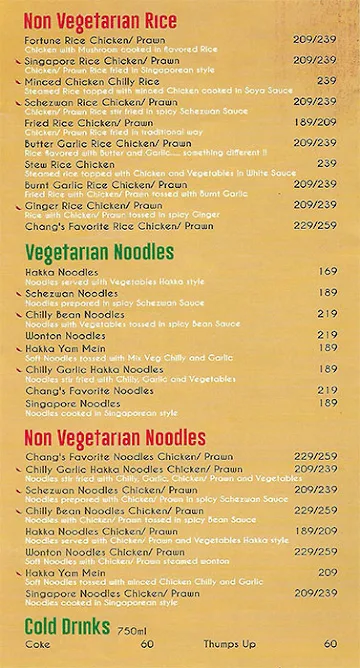 Chang's menu 