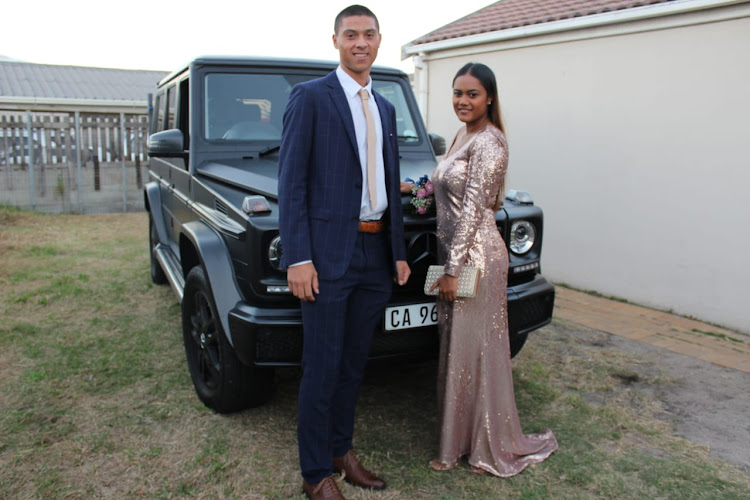 Zayan Abrahams and her partner Cody Waldegrave with Proteas bowler Dale Steyn's G-Class Mercedes-Benz. The cricketer gave the couple a lift to their matric dance.