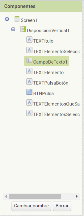 Opciones de diseño en una aplicación de listas de app Inventor 2