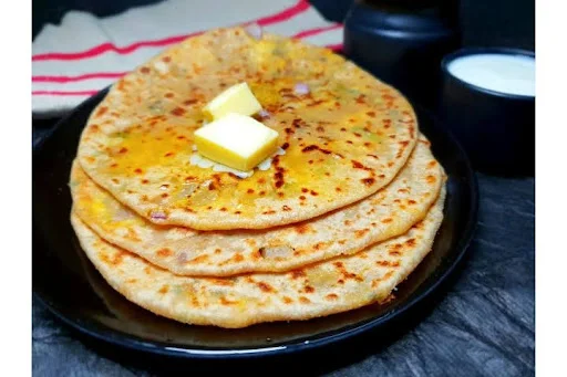 Aloo Pyaz Paratha Meal with Dahi, Butter, Pickle
