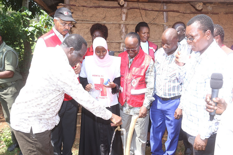 Kakamega Governor Wycliffe Oparanya (L) during the launch of the Misango water project in Khwisero subcounty in August