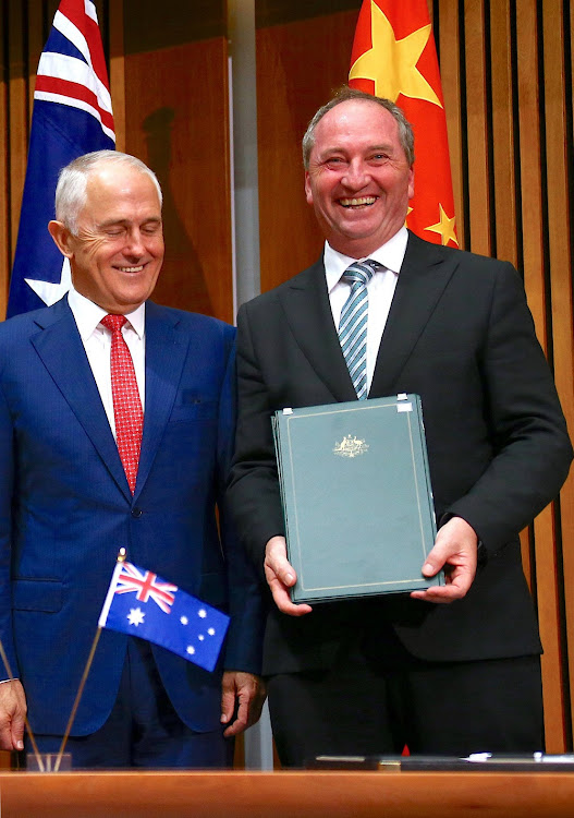 Australia's Prime Minister Malcolm Turnbull stands next to Barnaby Joyce, Australia's Deputy Prime Minister and Minister for Agriculture and Water Resources. Image: REUTERS/David Gray