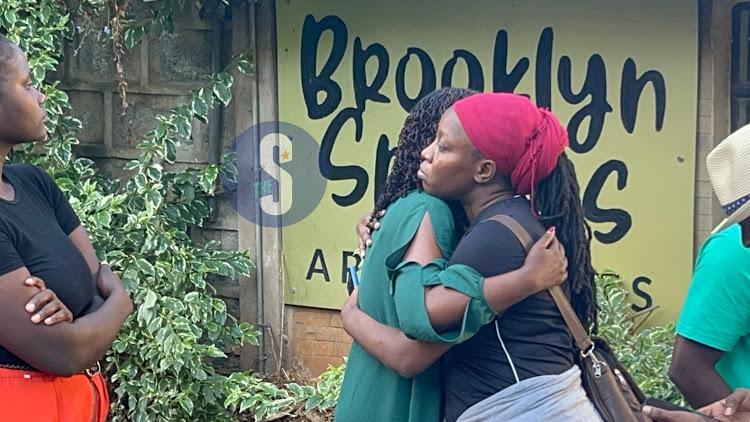 Friends and colleagues outside the late Veteran journalist Rita Tinina's apartment in Kileleshwa, Nairobi on March 17, 2024