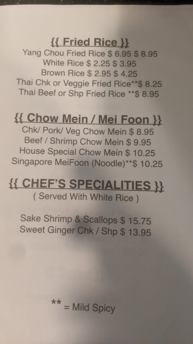 Yang Ming II gluten-free menu