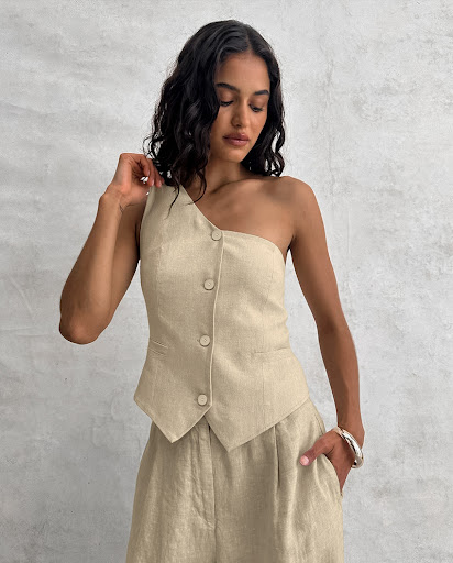 Title 4, Cotton Linen Sleeveless Vest Irregular Collar Suit