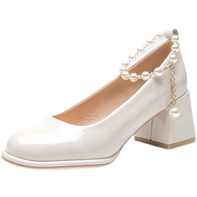 Dames Mary Jane Schoenen Lente Nieuw Hoge Hak Vierkante Neus Platte Mond Stijlvol en Comfortabel voor Elke Gelegenheid