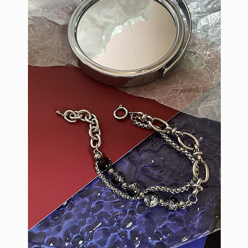 Title 1, Double Layer Chain Crack Bead Handmade Chain. E...