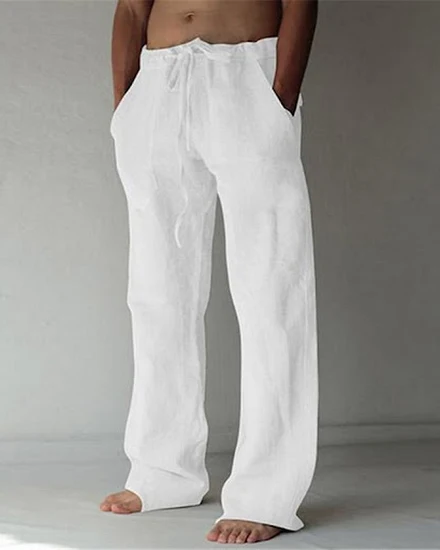 Men's Summer Casual Pants Daily Wear Solid Full Length So... - 0